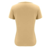 Žene Casual Solid Color V-izrez kratki džepni gumb za kratke rukave TOP Bluze T-majice XXL