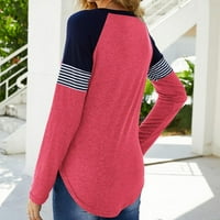 Majice za žene modni casual blok u boji okrugli vrat prugasti pulover dugih rukava s dugim rukavima,