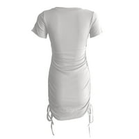 Haljine za žene Ležerni elastični struk ženski kratki rukav V-izrez s rublje od pune plaže Ljetna haljina