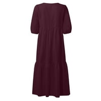 Ženska okrugla dekolte moda Srednja dužina SOLID A-Ljetna haljina s kratkim rukavima WINE XL
