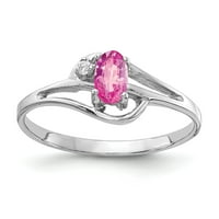 14k bijelo zlato 5x ovalni ružičasti safir pravi dijamantni prsten