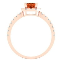 1. CT Sjajno princeze simulirani ružičasti turmalin 14k Rose Gold Halo Solitaire sa Accenting prstenom
