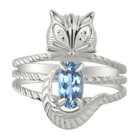 * Rylos jednostavno zabavan mačka plavi topaz & dijamantni prsten - decembar roštilj. Odličan prsten