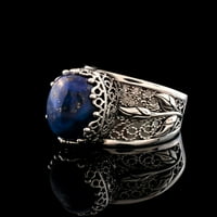 Sterling srebrni filigranski umjetnik Lapis Lazuli dragi kamen detaljni ženski koktel prsten