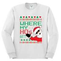Djed Mraz gdje sam moj hos? Ružni božićni džemper muški majica s dugim rukavima, bijela, srednja
