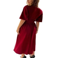 Colisha Dame Beach Sendress Skraćene ljetne haljine V izrez Midi haljina Kaftano Holiday Solid Bool Vino crveno l