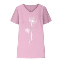 Žene vrhovi Ljeto plus veličine V-izrez Trendi rutinska bluza s rukavima u bat, ružičasta, XL