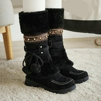 Žene Suede Mid Calf čizme Zimske sniježne casual cipele Crna veličina 10.5
