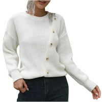 Dukseri za žene Trendi džemper sa gumbom Lose Jesen Zima dugih rukava Pleteni džemper poliester bijeli