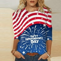 Sksloeeeeeeg bluze za žene labavo Fit American zastava tiskani rukavac Crewneck casual pulover vrhovi