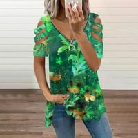 Fragarn ženski modni povremeni patentni zatvarač s V-izrezom tiskani majica s kratkim rukavima