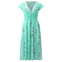 Maxi haljine za žene V-izrez kratki rukav rukav haljina cvjetna haljina za odmor ljetna kuća za odmor
