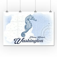 Petak luka, Washington - Seahorse - plava - obalna ikona - ART TEANTER PRESS