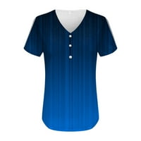 Ženski vrhovi kratki rukav casual bluza Grafički printira Ženske majice Henley Summer Royal Blue 3xl