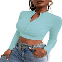 Keeccty ženska zvanje čvrste boje zip dugih rukava Basic Slim kratke majice