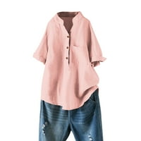 Charella ženski V-izrez dugih rukava s dugim rukavima pamučne majice tunika Ljetne majice Bluza ružičasta,