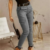 Teretne hlače sa visokim strukom Žene sa džepovima Niski uspon High Skit Skinny Trendy Ležerne prilike Solid Sportske hlače Popularni izbor za svakodnevno trošenje radnog radnog slučaja 47-Grey XL