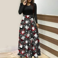 Zunfeo Women Dnevna haljina-posada Maxi haljina Fit & Flare Božićska štampana modna Funny Haljina Proljeće