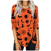 Apepal ženska pamučna majica s dugim rukavima Lagana posada za bluzu za bluzu pulover narančasta L