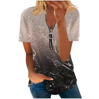 Amlbb vrhovi za žene s kratkim rukavima slobodno udobnim V-izrezom Zip Print Top bluza Ležerne ljetne