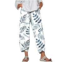 Joau Womens plus veličina kapri hlače Ljeto Ležerne prilike pamučne posteljine labave fit široke noge