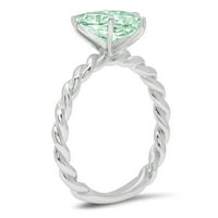 CT Sjajno srce simulirano zeleni dijamant 14k bijeli zlatni pasijans prsten sz 7.75