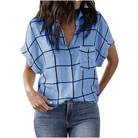 Ljetne košulje za žene Colorblock Ploče tiskane vrhove kratkih rukava majica V-izrez T-majica modna