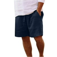 Muške pamučne platne kratke hlače Čvrsta džepa nacrtač elastični struk ravno poluvremene kratke hlače
