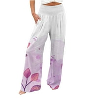 Široke pantalone za žene za žene Ležerne prilike za ispis Elastični struk Udobne ravne hlače