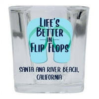 Plaža rijeke Santa Ana California Suvenir Square Shot Glass Flip Flop dizajn 4-pakovanje