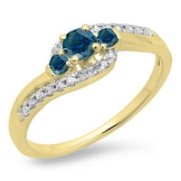 DazzlingRock kolekcija 0. Carat 14k Blue & White Diamond bypass kameno zaručni prsten CT, žuto zlato,