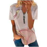 AMLBB Bluze za žene modni kratki rukav slobodno udobne V-izrezom Zip Print Top bluza Ležerne ljetne košulje na klirensu