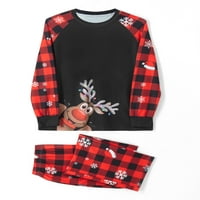 Youweixiong odgovara božićnim pidžamima za obiteljski dugi rukav Elk tiska i hlače Xmas Sleep Sleep PJS set