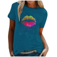 Modne ženske casual šarene usne Print kratkih rukava O-izrez T-majice Bluze