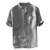 Muški visoki T majice Short T Bluza Džepni pamučni vrhovi tračni gumb Baggy posteljina majica Muška