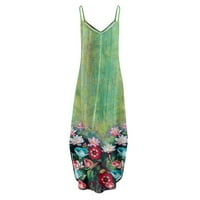 Tking Fashion Ženske haljine Split Maxi haljine haljine za plažu sa džepovima Podesivi kaiši zeleni