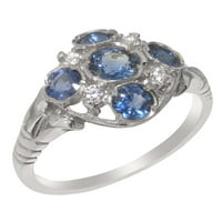 Britanci izrađeni sterling srebrni prsten sa prirodnim prstenom sa safirskom i dijamantnom ženkom -