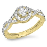 0. Carat 18K žuti zlatni okrugli bijeli dijamantski dame vrtlog Split Shank Bridal Halo Angažov prsten