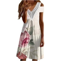 Ljetne haljine za prodaju za žene za žene kratki rukav tisak čipke V-izrez Midi Fit and Flare Y2K Trendi