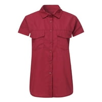 Xiuh V-izrez čvrste boje u boji ženske tuničke bluze casual kratkih rukava okrenite majicu za košulje