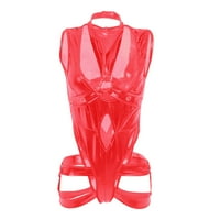 Ženska donje rublje kože BodySuit MESHWork vrat Visoki rez Leotard Bodysuit Clubwear Nighthown za žene