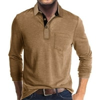 Muška polo majica s dugim rukavima, gumb od punog u boji dole Ležerne prilike obične fit golf majice rever-ovratni duksevi vrhovi sa džepovima Khaki M
