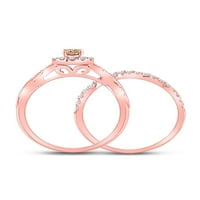 Zlatna zvjezdica 14kt Rose Gold Womens okrugli smeđi dijamant Bridal Wedding Ring Band Set CTTW
