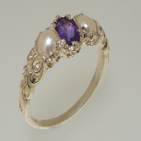 Britanci napravio 18k bijeli zlatni prirodni ametist i kultivirani biserni ženski trilogijski prsten