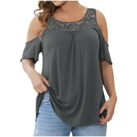 Ženske plus veličine ljetnih vrhova Dressy Casual Tunike Bluze čipke hladne majice na ramenama čvrste