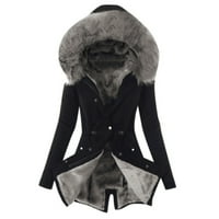DTIDTPE ženske plus veličine zimski kaput rever ovratnik dugih rukava vintage zgušnjava kaput jakna topla kapuljača debela podstavljena gornja odjeća jakne za velike ovratnike tamno siva