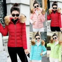 Ženske zimske tople krznene kapuljače kratke kaput od pamučne jakne, ružičaste