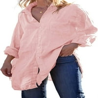 Ženski gumb dolje majice Lan pamučni bluza s dugim rukavima Tunički vrhovi pokrovite košulju sa labavom