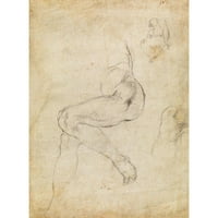 Michelangelo crna moderna modernog mizejskog umjetničkog ispisa pod nazivom - studije za libijsku sibilu i malu skicu za sjedeće figure