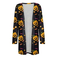 Cuoff Womens Coats Jakne za žene Modni casual Halloween Print Dugi rukav Midi Cardigan džepni ženski